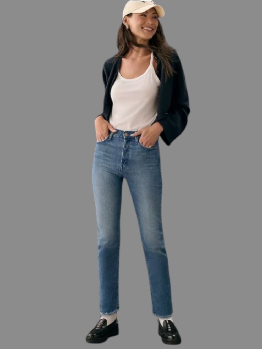 MOTHER The Tomcat High-Rise Ankle Fray Jeans Pants Straight Leg Blue Size 27 EUC